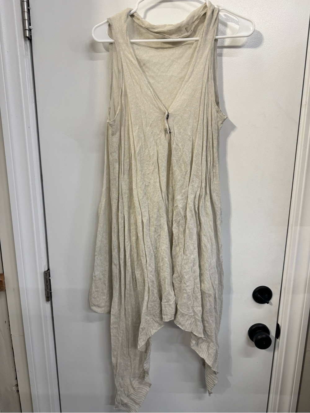 Sleeveless Cream V-Neck Flowy Women's Vest Top Kimono Duster Shawl Vest